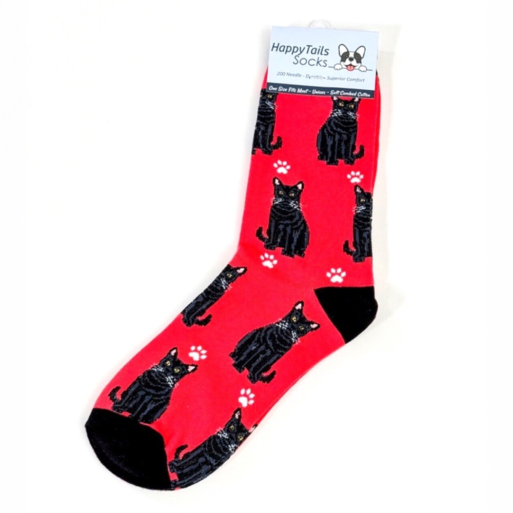 NWT Happy Tails Red & Black Cat Novelty Socks 🐈‍⬛❤️